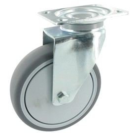 Rollentechnik Swivel Castor without Lock Wheel Thermoplastic Rubber Diameter 100 x 25 with Ball Bearing and Mounting Plate Height 122 mm Load Capacity 75 kg
