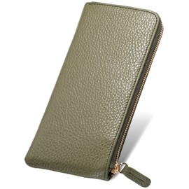 Mura Long Wallet, Italian Leather, Shrink Leather, Women's, Genuine Leather, Anti-Skimming Wallet, green (thin)