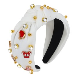 TIOSRU Football Headband for Women Girl White Jeweled Knotted Headband Game Day Sports Top Knot Hairband Football Mom fans Hair Accessories