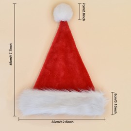 OPAHUTER Christmas Hats, 2 pcs Unisex Velvet Comfort Soft Plush Santa Hats Red Fluffy for Family Christmas New Year Festive Party Decorations Supplies (Adult)