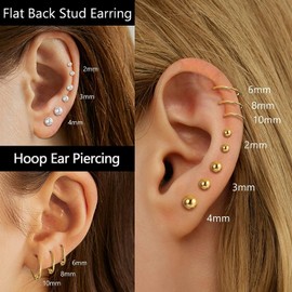 Diamday 18 Pairs Small Stud Earrings Hoops for Women Men Stainless Steel Flat Cartilage Earrings Sets CZ Tiny Ball Earrings Hoops Stud Earrings Hypoallergenic Tragus Helix Piercing Earrings, Stainless