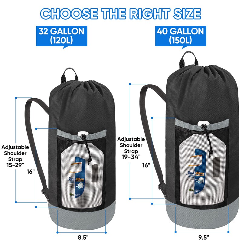 BALEINE 120L Laundry Bag Backpack, 900D Oxford Fabric Large Travel