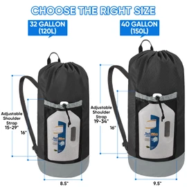 BALEINE 120L Laundry Bag Backpack, 900D Oxford Fabric Large Travel Laundry Bags with Shoulder Straps and 2 Mesh Pockets for College Dorm, Apartment, Laundromat (Black, 120L)