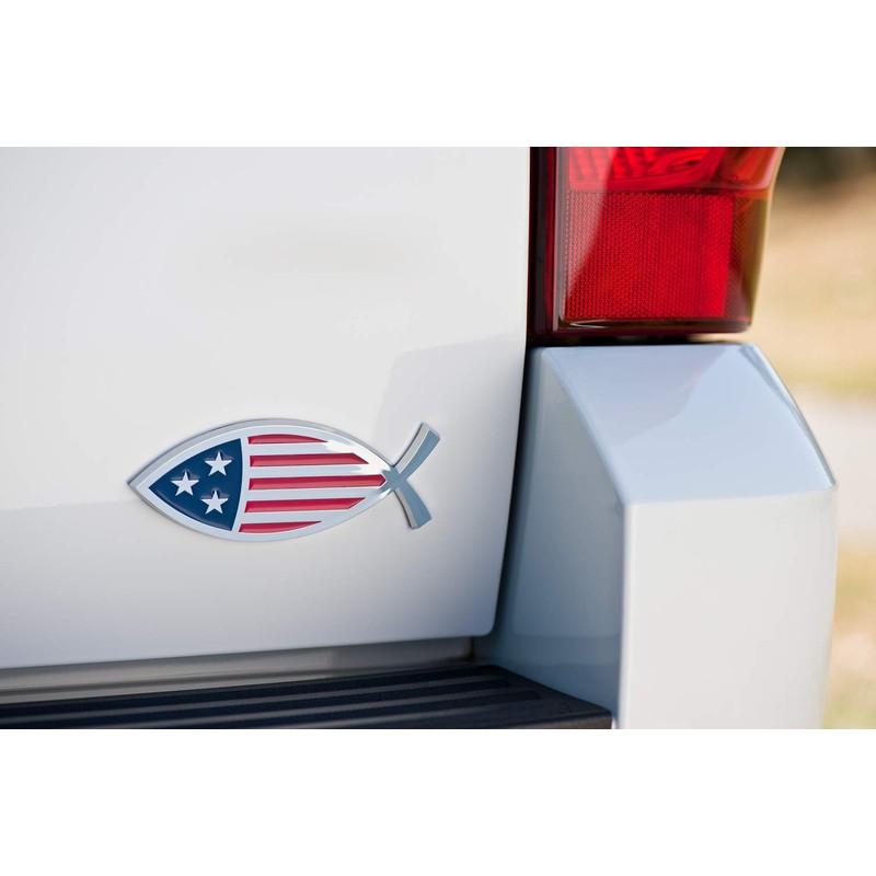 Christian Fish USA Flag Car Emblem - Made in USA