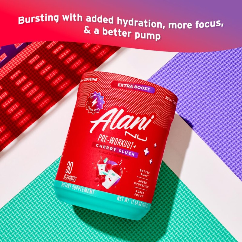 Alani Nu Pre Workout+ Powder Cherry Slush, Extra Boost, Sugar