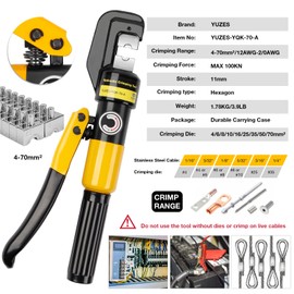 YUZES Hydraulic Crimping Tool and Cable Cutter, 12 AWG to 00 (2/0), 10 Tons Battery Cable Crimper Tool with 9 Crimping Dies, Crimping Tool for Cable Lug, Wire Terminal Lug