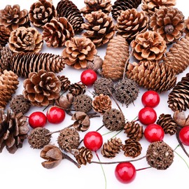Pack of 150 Christmas Pine Cones Holly Berries Natural Pine Cones for Crafts Christmas Wreath Christmas Tree Decoration Christmas Party Ornament Home Decoration Winter Decoration
