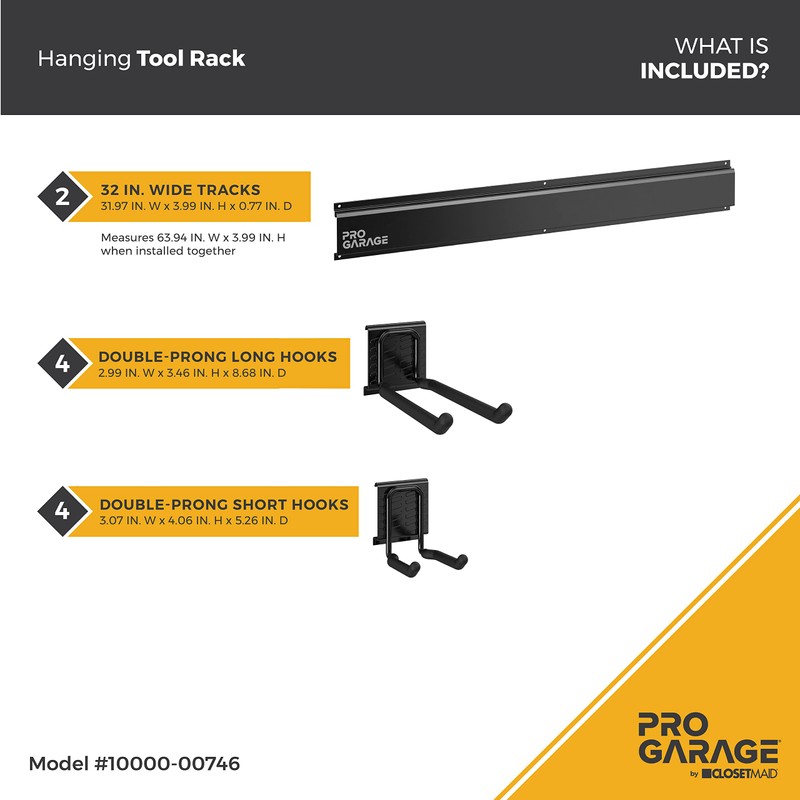ClosetMaid ProGarage 2-Pack Garage Tool Organizer Racks, 8 Double Hooks,