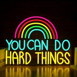 You Can Do Hard Things Neon Sign Positive Rainbow Neon Light for Wall Decor Cool Classroom Light Up Sign Dimmable Led Sign for Bedroom Office Gym Kids Gifts