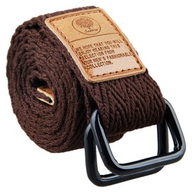 KYEYGWO Canvas Belt for Men and Women, Adjustable Canvas Fabric Belt with Double D-Rings Buckle, Brown (110 cm total length)