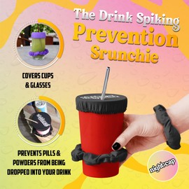 Nightcap - The Drink Spiking Prevention Scrunchie - Anti Spike Drink Covers - Drink Protector Scrunchies for Women - Fits Most Cups & Glasses - Reusable - Black - 4 Pack