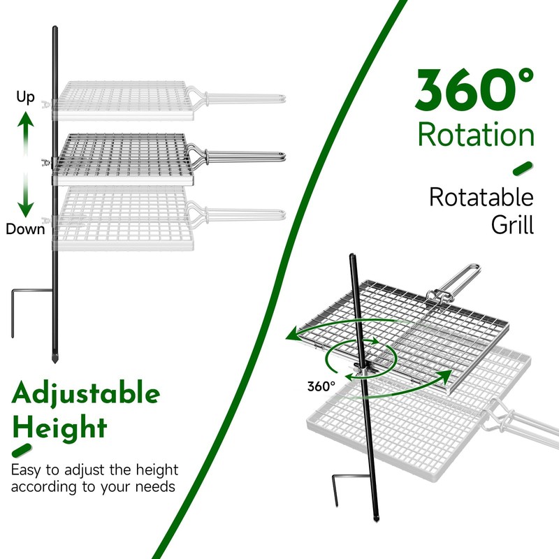 SOFRON Swivel Campfire Grill Grate Rack, Adjustable Camp Grill Over
