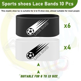 Jecery 10 Pieces Soccer Cleat Lace Cover Soccer Shoe Band Youth Adult Protector Elastic Shoe Laces Rubber Shoe Covers(Kid Size,Black White)