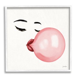Stupell Industries Glamorous Face Blowing Bubble Gum Bold Lips Wall Art, 17 x 17, White Framed