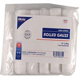 Dukal Rolled Gauze, 3"x5yd, 2 ply, Non-Sterile, 12/bag