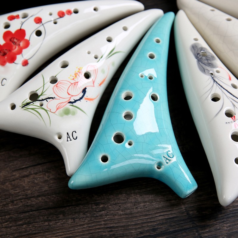 12 Holes Warped-tail Ceramic Ocarina Alto C Hand Painted Musical