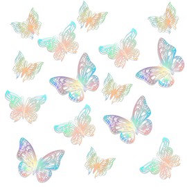 3D Butterfly Wall Stickers 96pcs Rainbow Silver Butterflies Butterfly Wall Decor Butterfly Decor Butterfly Party Decorations Butterfly Decorations for Birthday Room Decor Butterfly Wall Decals