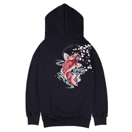 Niepce Inc Streetwear Men's Fish Embroidered Heavyweight Graphic Hoodies (as1, alpha, l, regular, regular, black-fish)