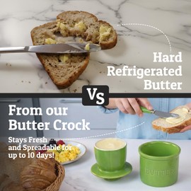 PriorityChef Butter Crock with Lid with Water Line, Ceramic French Butter Dish to Leave On Counter, Green