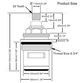 Ownace Pair of Replacement Bath Tap Valves Quarter Turn Ceramic 3/4" 53MM 20 Teeth Supplied with Brass Screws