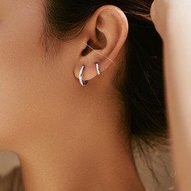 Kenivira Silver Hoops Earrings for Women 4 Pairs 925 Sterling Silver Small Hoop Earrings Hypoallergenic Small Cartilage Sleepers Huggie Earrings Set for Women Girls 6/8/10/12mm