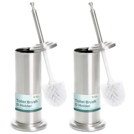 2 Pack Stainless Steel Modern Toilet Brush & Holder Set Bathroom Bowl Cleaner Brush with Caddy