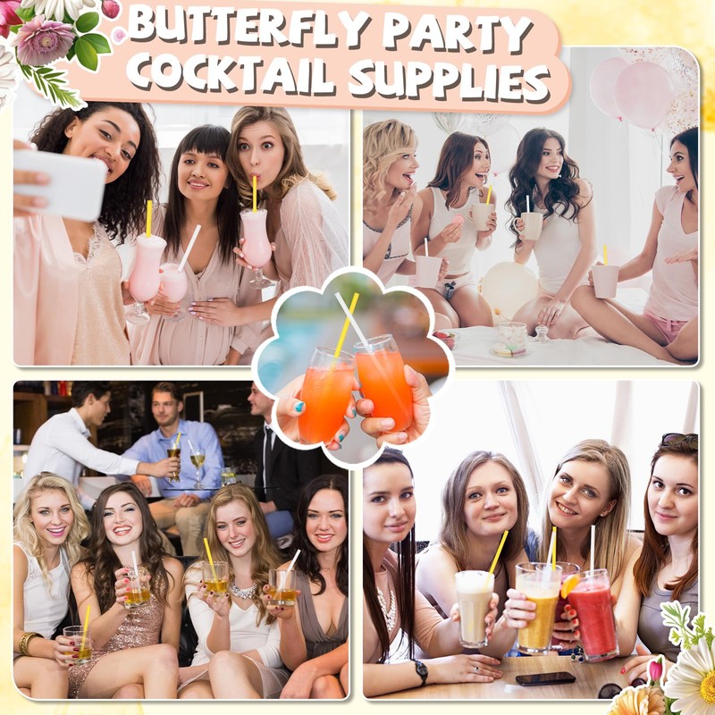 Potchen 50 Daisy Flower Shape Plastic Straws Disposable Drinking Straw