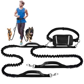 Joggingleine Hunde, Freihändige Hundeleine, Bauchgurt Hundeleine Freihändig Laufleine Für 2 Hunde Leine Hund Mit Bauchgurt, Reflektierende Nähte, Übungsleine Mit Dual Griffe, Zum Joggen Laufen Wandern