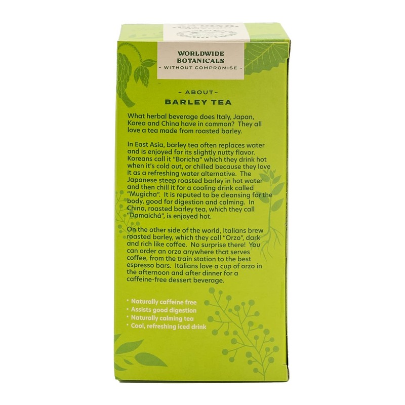 Worldwide Botanicals Organic Roasted Barley Tea, 25 Tea Bags -