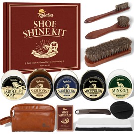 Kakalsa Shoe Shine Kit, Mens Gifts Ideas - 15PCS All-inclusive Leather Cleaner and Conditioner Kit with Saddle Soap, Mink Oil, Shoe Polishes, Shoe Brushes, Shine Sponge and more