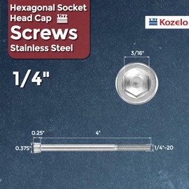 Kozelo 20pcs Socket Head Cap Screws - [1/4"-20 x 4] UNC 304 Stainless Steel Allen Socket Drive for Electrical Motor 3D Printing Fan Engine Replacement Use, Silver