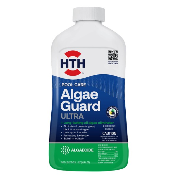 HTH 67089 Swimming Pool Care Algae Guard Ultra, Swimming Pool Chemical, Long Lasting Formula, 32 fl oz