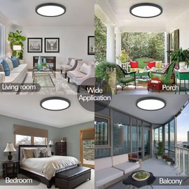 hykolity 18 Inch LED Round Flat Panel Light, Black, 32W, 3200lm, 3000K/4000K/5000K CCT Selectable, 120°Beam Angle, Dimmable Edge-Lit Flush Mount Ceiling Light Fixture - ETL Listed