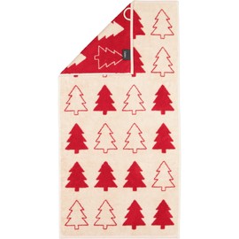 Cawö Home Hand Towels Christmas Edition Christmas Trees 794 Natural Red - 32 Hand Towels 50 x 100 cm
