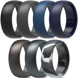 Anillos ThunderFit de bodas de silicona, paquete de 7 anillos, 6.5-7 de 17.3 mm, para hombre