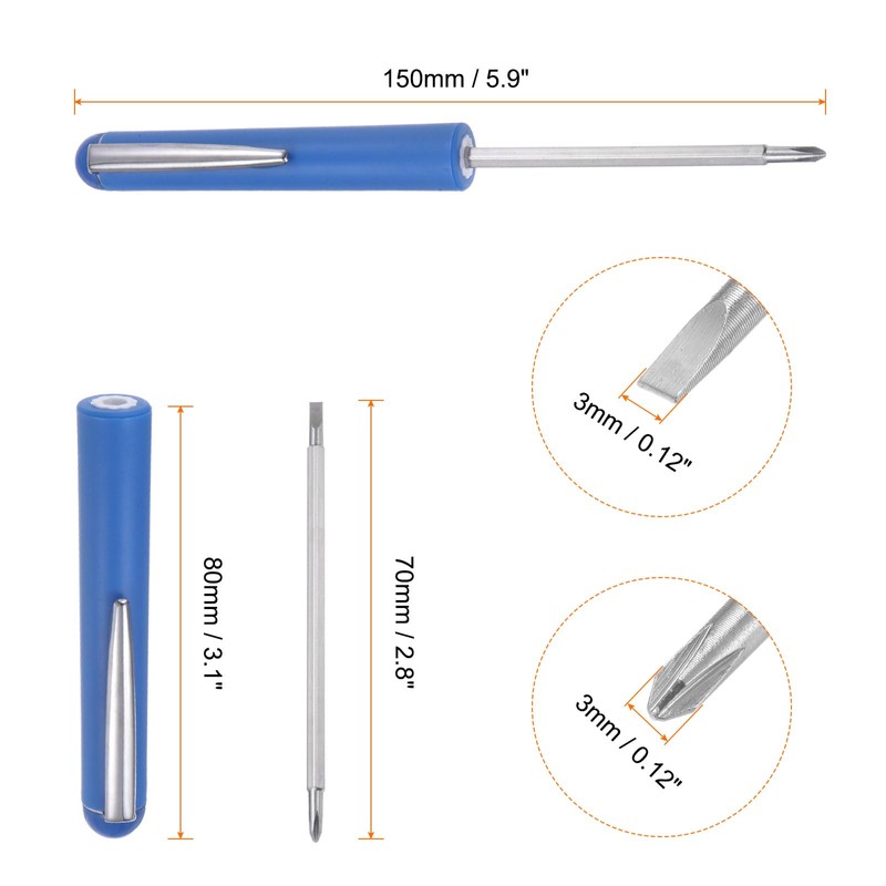 sourcing map Non-Magnetic Pocket Screwdriver 3mm Phillips 3mm Slotted Mini