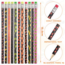 Vicloon Scented Pencils, 32pcs Cylinder Wood Pencils, Fruity Pencil Graphite Pencil HB Pencil with Fruit Elements for School Stationery Party Reward Supplies(Black)