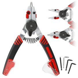 Powerbuilt Snap Ring Pliers with Combination Internal External Switch, Reversible, Remove and Install, Spring Loaded, Tips Included - Red 941336