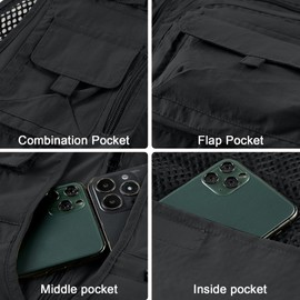 IBIH Mens Outdoor Vest Breathable Quick-Dry Fishing Vest Camping Hiking Lightweight Vest with Multi-Pocket,Black,Medium