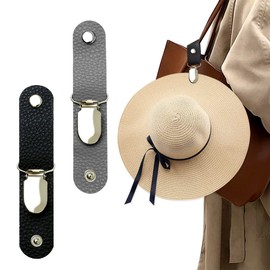 PU Leather Multifunctional Duckbill Hat Clip - Outdoor Hat Companion for Travel on Bag/Luggage - Black&Grey