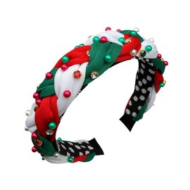 JINBUYAO Rhinestone Pearl Christmas Hair Band, Snowflake Pattern Headband, Colorful Beads Christmas Hair Accessories (3 Color Braided Twist Hair Band)