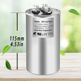 80/7.5 uF 80+7.5 MFD 370V or 440V Dual Run Start Round A/C Capacitor, 80 7.5 uF 370 440 Volt CBB65B Air Conditioner Capacitors for AC Unit, Fan Motor Start, Heat Pump, Condenser Straight Cool, 1PCS