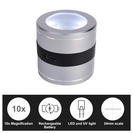 LED Scale Loupe 10X Jewelers Loupe Jewelry Loop Magnifier with LED & UV Light, Metric Scale USB LED Charging Indicator Gemstone Magnifier Tool for Jewelry, Textile, Gems, Stamps, Coins