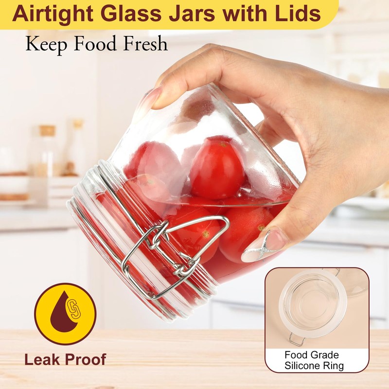 HINGWAH 16 oz Glass Jars with Airtight Lids, 6 Pack