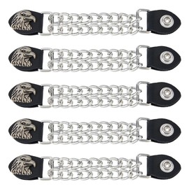 SUPERFINDINGS 5-Piece Motorcycle Vest Extender 7 Inch Biker Vest Extender with Double Chains Eagle Pattern Alloy Faux Leather Vest Extension Chain, Black and platinum