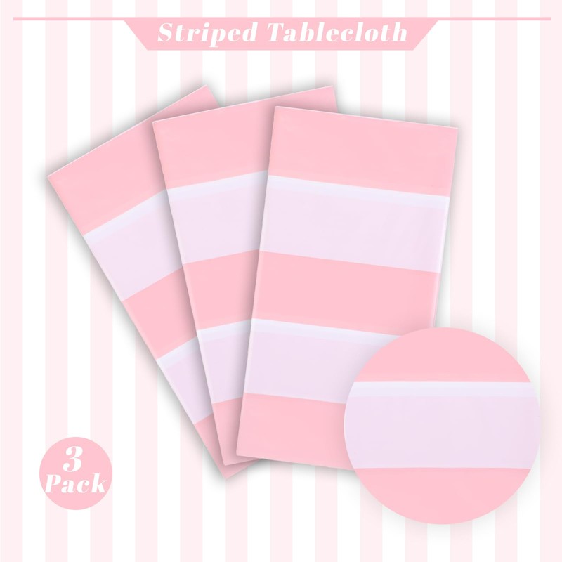 Kesfey 3 Packs Pink and White Vertical Striped Tablecloth 54