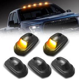 AMEXMART 5Pcs LED Cab Lights, Smoked Amber Cab Roof Marker Lights Plug and Play Direct Replacement Compatible with Ford F250 F350 F450 F550 Pickup Trucks 2017-2024,Replace HC3Z15442E HC3Z-15442-E