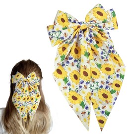 Sunflower Hair Clip, Sunflower Clips for Women, Yellow Flower Floral Clips, Daisy Bows, Bow Big Ribbon Bows Hair, 16x30cm, Yellow-Green Bow