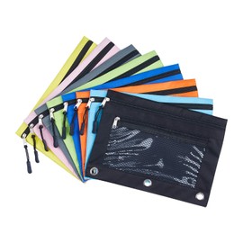 3 Ring Pencil Pouch, Binder Pencil Pouch with Zipper and Mesh Window