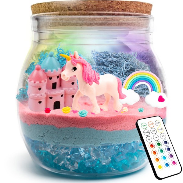 MAKE IT UP Terrarium Arts and Crafts Kit for Kids LED Night Light Up & Remote Unicorn Birthday Gifts Toys for Girls Ages 4 5 6 7 8 9 10 Year Old